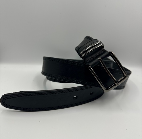 Ремень кожаный унисекс 27-35-ЦСЖ-12С, модель 1-2, черный